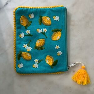 Lemon Embroidered Pouch with Tassel